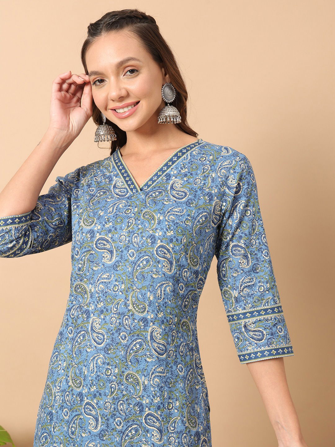 SET0131 Size Set V Neck Printed Cotton Kurti With Bottom Wholesale Shop In Surat